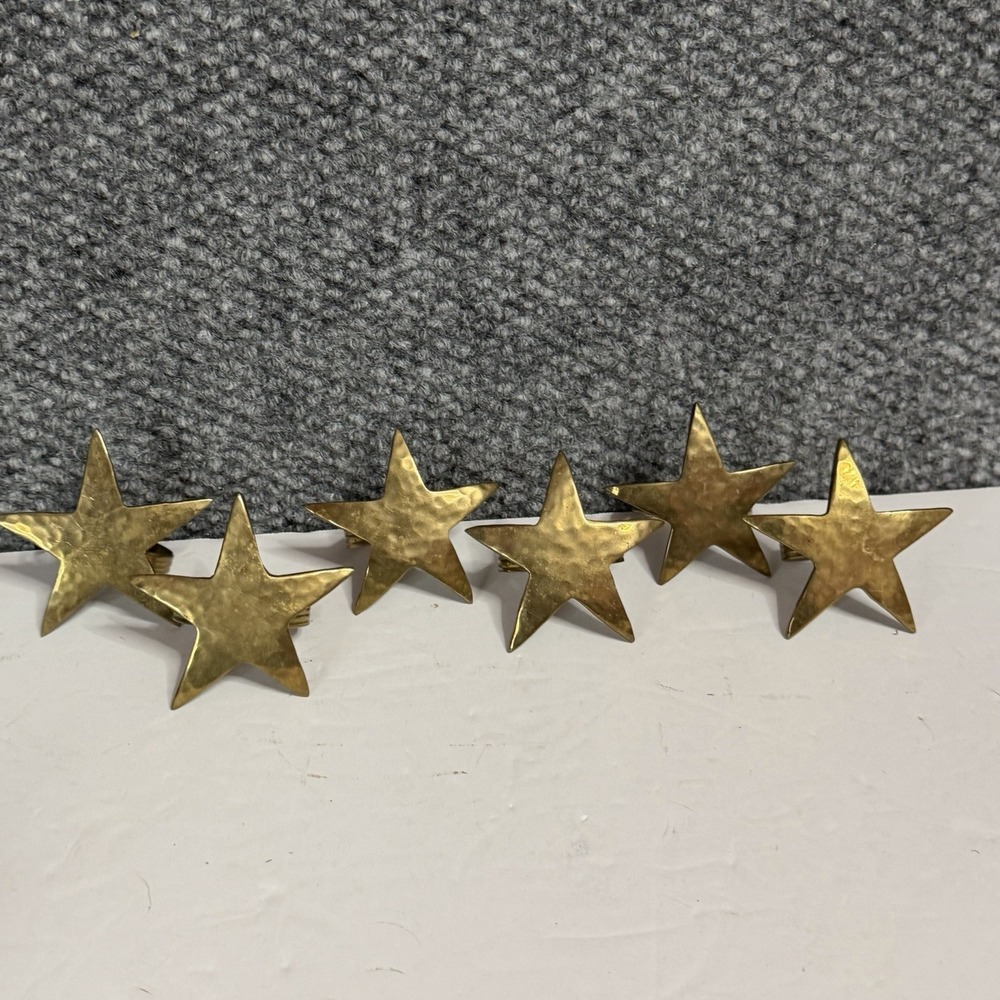 Set of 6 Vintage Brass Stars Napkin Rings 4TH of July Christmas